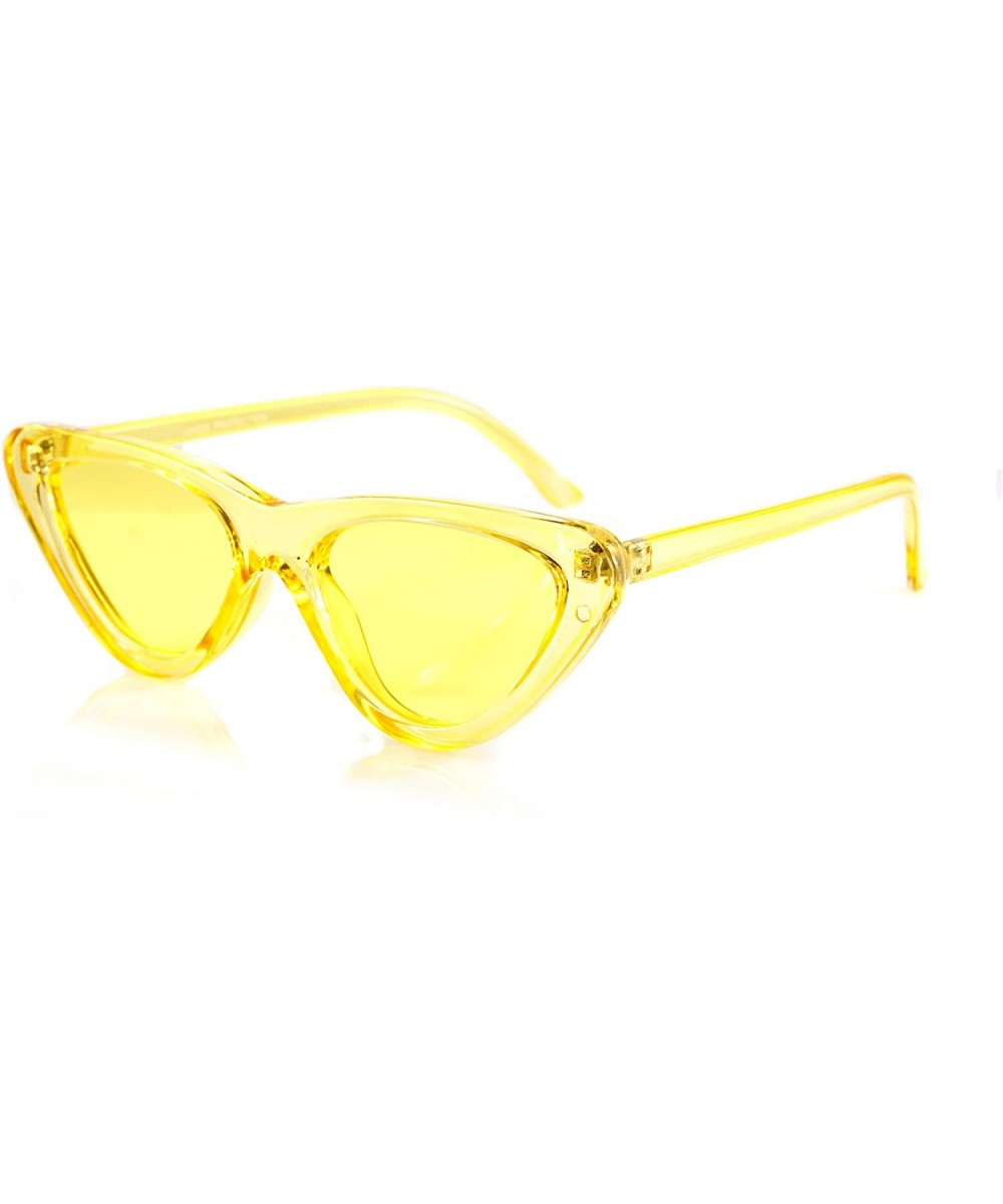 Iconic Celebrity Eye-Candy Lens Frame Slim Cat-Eye Sunglasses A078 - Yellow - CX189WHQ6EM $7.91 Cat Eye