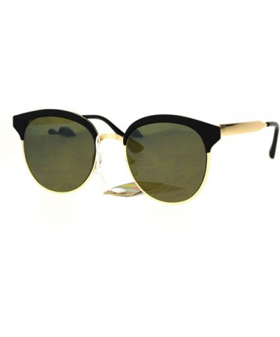 Womens Metal Half Horn Rim Retro Flat Panel Color Mirror Lens Sunglasses - Black Gold Mirror - CE17YD4G47R $9.53 Round