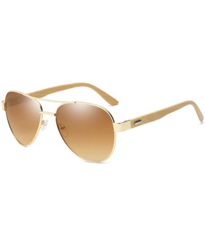 Bamboo Wood Arms Classic Mirrored Sunglasses For Men & Women - Gold Frame With Brown Lens - CT12O56H2SC $10.76 Oversized