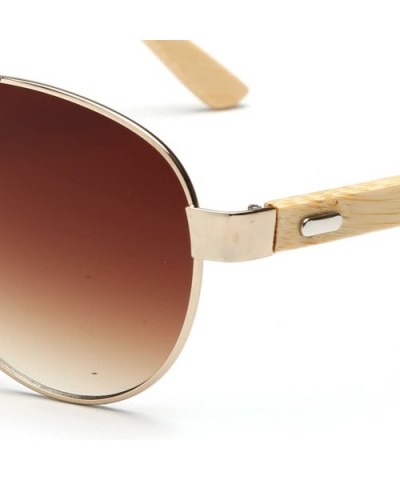 Bamboo Wood Arms Classic Mirrored Sunglasses For Men & Women - Gold Frame With Brown Lens - CT12O56H2SC $10.76 Oversized