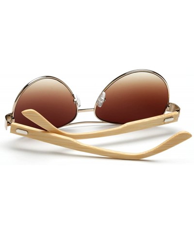 Bamboo Wood Arms Classic Mirrored Sunglasses For Men & Women - Gold Frame With Brown Lens - CT12O56H2SC $10.76 Oversized