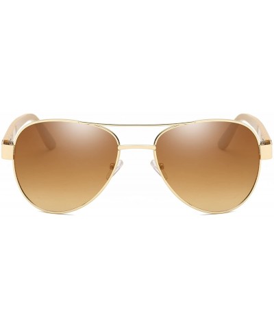 Bamboo Wood Arms Classic Mirrored Sunglasses For Men & Women - Gold Frame With Brown Lens - CT12O56H2SC $10.76 Oversized