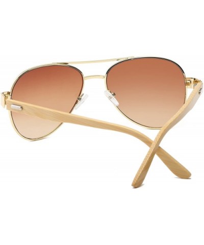 Bamboo Wood Arms Classic Mirrored Sunglasses For Men & Women - Gold Frame With Brown Lens - CT12O56H2SC $10.76 Oversized