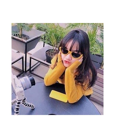 Vintage Clout Goggles Sunglasses for Women Semi-rimless Frame Half Oval Stylish Eye glasses - Yellow - CN18IHWIMUM $7.82 Semi...