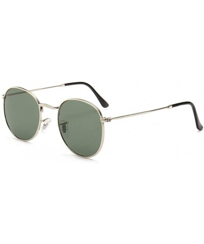 Glass Lens Retro Round Sunglasses Women Fashion Dark Green Sun Glasses 100% UV400 Polarized Lenses - Silver Grey - CW18TTA0RD...