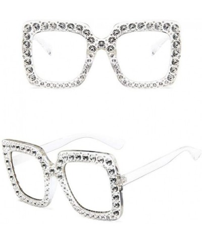 Crystal Studded Rim Oversized Square Sunglasses - Clear Frame Clear Lens - C518Q4YIYW9 $15.58 Square