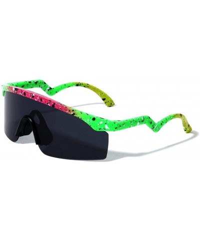 Daytona Semi Rimless Wrap Around Shield Sunglasses - Pink Green Yellow Frame - C5196GQS2X2 $7.29 Semi-rimless
