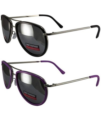 2 Pairs Swag Aviator B Fashion Sunglasses Black Purple Frame Flash Mirror Lens - C718Z6QC0AH $30.24 Aviator