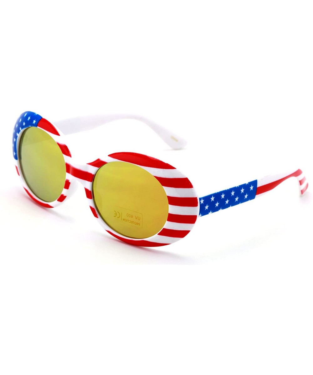 Vintage Sunglasses UV400 Bold Retro Oval Mod Thick Frame Sunglasses Clout Goggles White USA American Flag - C8189UO69YC $8.21...