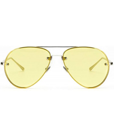 Classic Double Bridge Metal Aviator Sunglasses Retro UV400 Semi-rimless Glasses - Clear Tinted Yellow - CZ18SKQH0OH $11.62 Ri...