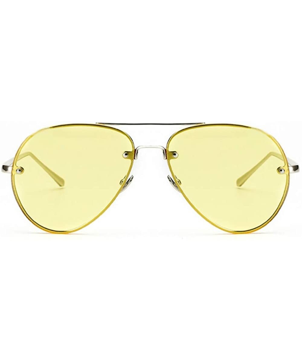 Classic Double Bridge Metal Aviator Sunglasses Retro UV400 Semi-rimless Glasses - Clear Tinted Yellow - CZ18SKQH0OH $11.62 Ri...