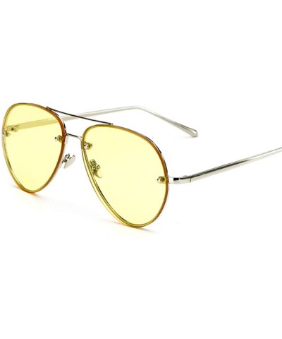 Classic Double Bridge Metal Aviator Sunglasses Retro UV400 Semi-rimless Glasses - Clear Tinted Yellow - CZ18SKQH0OH $11.62 Ri...