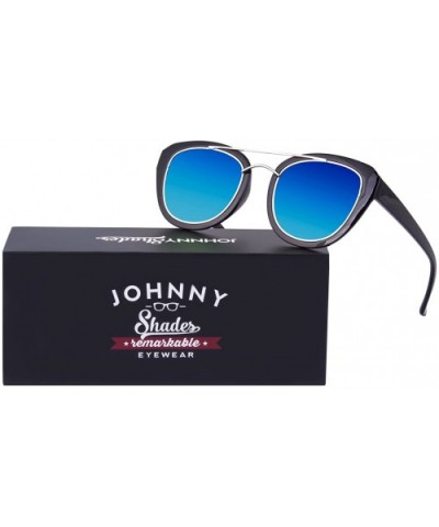 Chic Flat Lens Thick Rimmed Brow Bar Sunglasses"Jaclyn" (Blue - As Shown) - CP12NAD1P1W $6.27 Wayfarer
