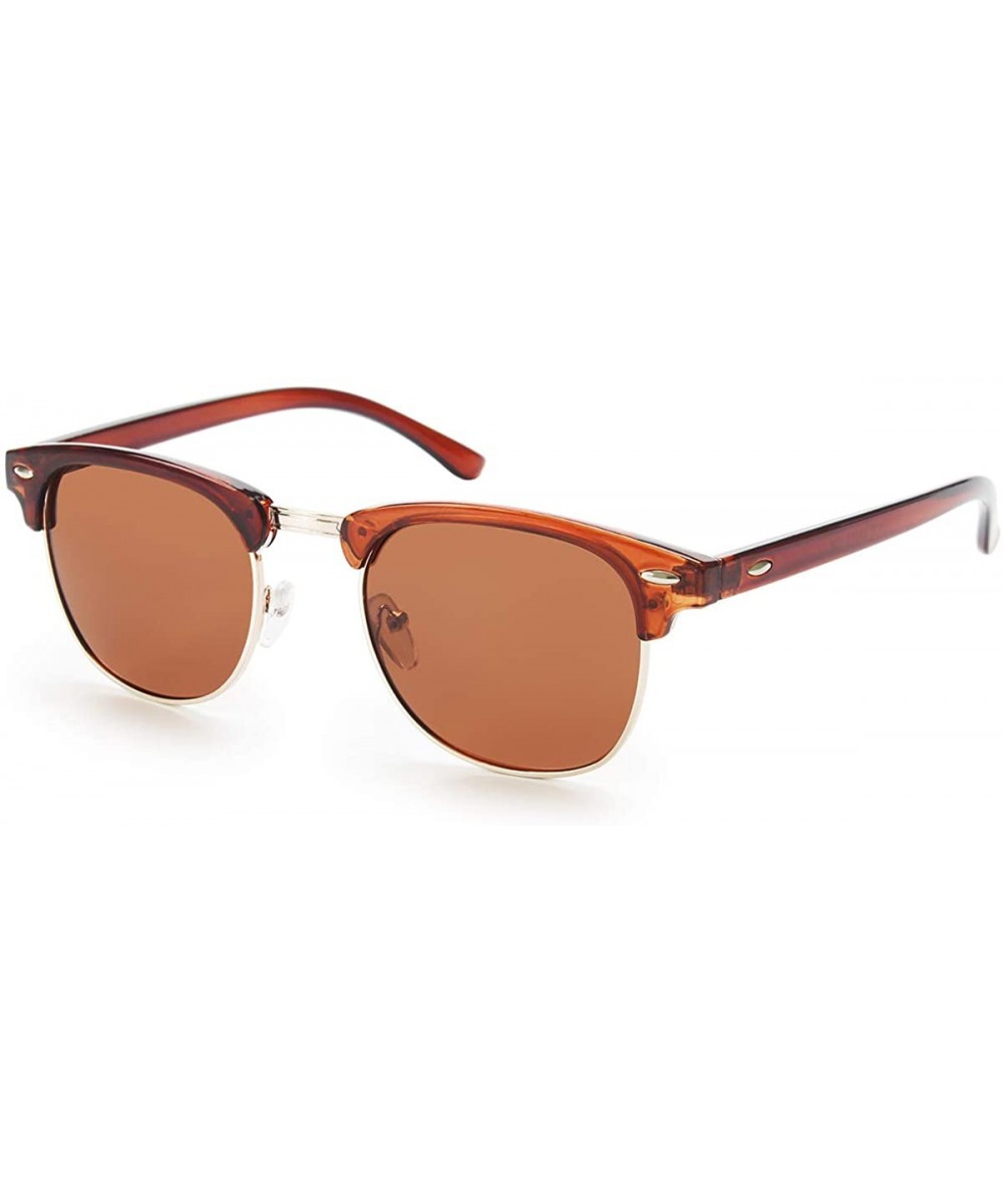 Polarized Sunglasses Semi Rimless Frame Retro Clubmaster Shades for Women Men - Clear Brown - C118SL4ERN7 $8.47 Rimless