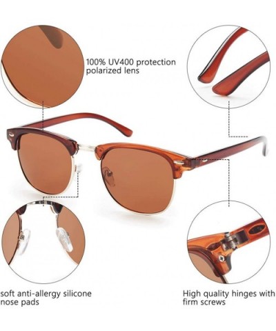 Polarized Sunglasses Semi Rimless Frame Retro Clubmaster Shades for Women Men - Clear Brown - C118SL4ERN7 $8.47 Rimless