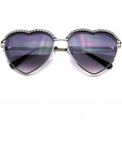 Cute Chic Heart Shape Glam Rhinestone Aviator Sunglasses - Silver - CE11V4PET0T $5.72 Aviator