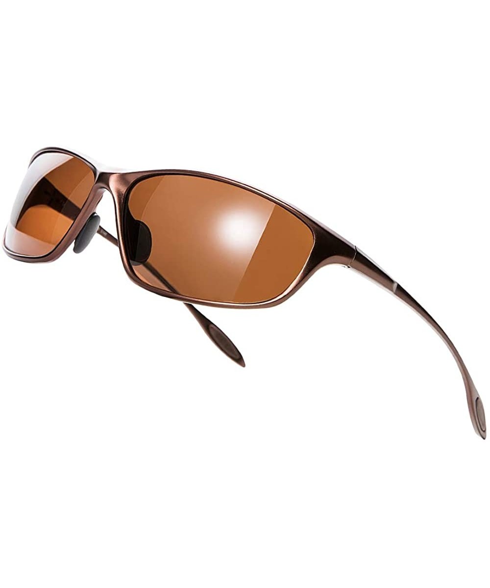 Polarized Sport Sunglasses for Men UV Protection Metal Frame Fashion Driving Sun Glasses - Brown Frame Brown Lens - C018ZH877...