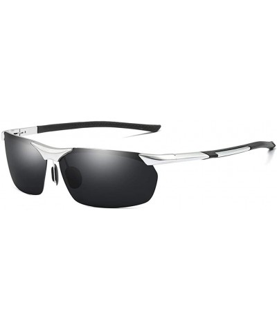 Sunglasses Polarized Protection Running Unbreakable - Silver Black Lenses - CJ18W3C7MXG $24.40 Sport
