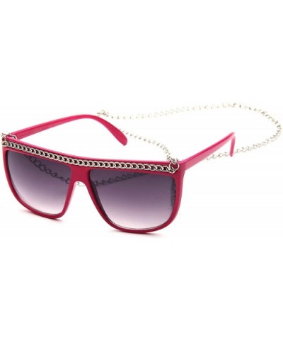Women Flat Top Oversized Retro Chain Sunglasses w/Metal Chain on Top & Neck - Pink - CT117DDZ2DT $6.72 Oversized