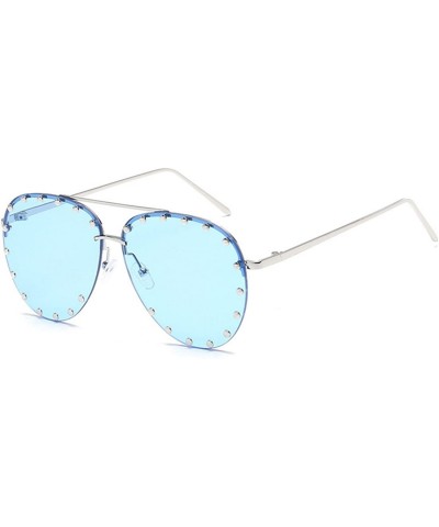 Male and female half frame fashion sunglasses retro rivet sunglasses - Blue - C218GHHDR89 $7.88 Oval