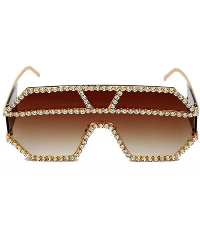 Oversized Sunglasses One piece Rhinestone Eyeglasses - White&brown - C518A2SK32E $11.47 Square