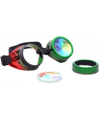 Kaleidoscope Rave Goggles Steampunk Glasses with Rainbow Crystal Glass Lens - Green-red - CD18GGTRG0M $10.80 Goggle