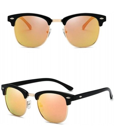 Classic Half Rimless Mens Womens Unisex Polarized Sunglasses - Shiny Black+gold Mirror - C018QCD34MX $10.08 Rimless