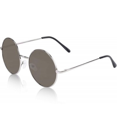 Oversized Round Sunglasses Retro Circle Hippie Glasses UV400 Protection - Grey Lens Silver Frame - CQ18SC86ICM $5.74 Round