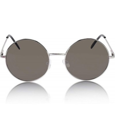 Oversized Round Sunglasses Retro Circle Hippie Glasses UV400 Protection - Grey Lens Silver Frame - CQ18SC86ICM $5.74 Round