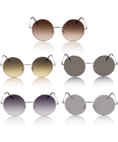 Oversized Round Sunglasses Retro Circle Hippie Glasses UV400 Protection - Grey Lens Silver Frame - CQ18SC86ICM $5.74 Round