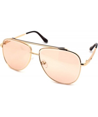 Mafia Classic Retro Double Bridge Beveled Lens Officer Sunglasses - Gold Light Brown - CT190QSXRTN $10.93 Oversized