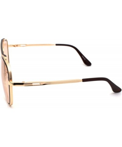 Mafia Classic Retro Double Bridge Beveled Lens Officer Sunglasses - Gold Light Brown - CT190QSXRTN $10.93 Oversized