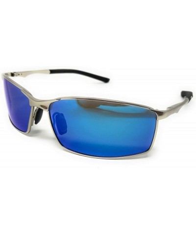 Polarized Metal Frame Sport Sunglasses for Men Spring Hinge Temples UV400 Protection - Silver- Blue Polarized - C118WYC9K5K $...