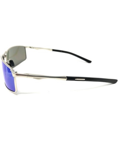 Polarized Metal Frame Sport Sunglasses for Men Spring Hinge Temples UV400 Protection - Silver- Blue Polarized - C118WYC9K5K $...