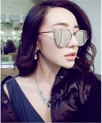 Cat Eye Vintage Rose Gold Mirror Sunglasses Women Metal Reflective Flat Lens Sun Glasses 2018 - Silver Cherry Red - C5197Y6CW...