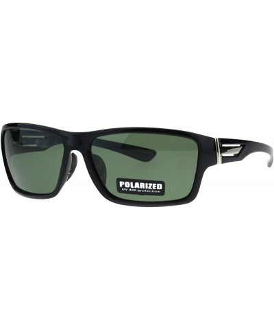 Polarized Mens Narrow Rectangular Plastic Agent Style Sport Sunglasses - Shiny Black Green - CD18E8LKOCW $8.57 Rectangular