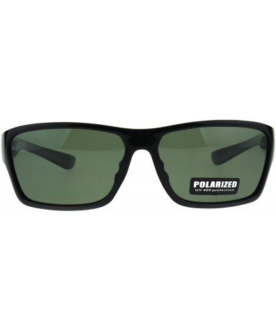 Polarized Mens Narrow Rectangular Plastic Agent Style Sport Sunglasses - Shiny Black Green - CD18E8LKOCW $8.57 Rectangular