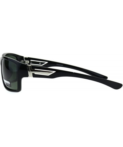 Polarized Mens Narrow Rectangular Plastic Agent Style Sport Sunglasses - Shiny Black Green - CD18E8LKOCW $8.57 Rectangular