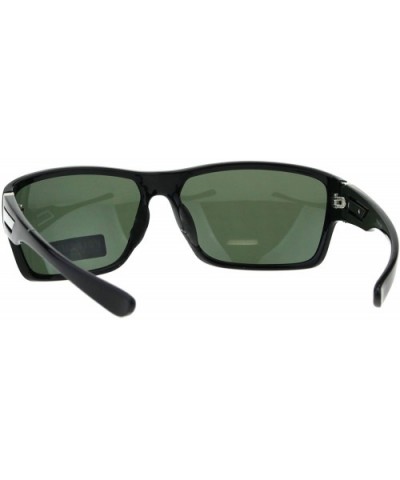 Polarized Mens Narrow Rectangular Plastic Agent Style Sport Sunglasses - Shiny Black Green - CD18E8LKOCW $8.57 Rectangular