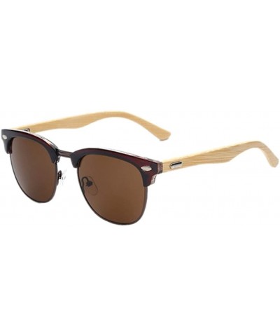 Men Half Metal Bamboo Mirror UV400 Sunglasses Women Eyewear Sun Glasses - Brown - CL1827OWDXY $6.98 Rimless