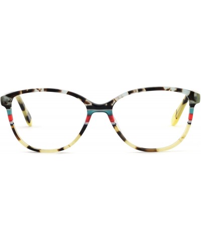 Womens Gorgeous Oval Stripe Pattern Non-Prescription Eyewear Frames For Elegant Lady - A-beige Tortoise Pattern - CH187HXAS6S...