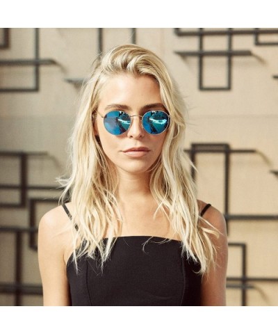 Icon - Round Women's & Men's Sunglasses - 50 mm - Gold / Bondi Blue - C418DK3QKXQ $47.93 Round