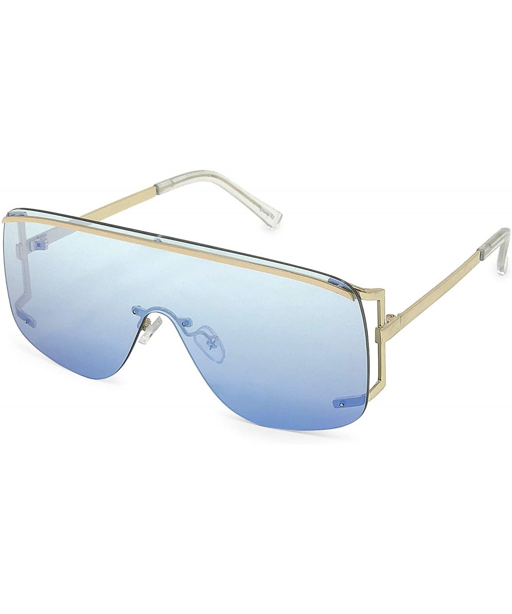 Rimless Sidecut Flattop Mirrored Sunglasses - Blue W/ Gold Frame - CH18KIIYYAN $12.33 Rimless