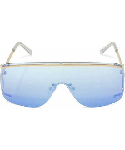 Rimless Sidecut Flattop Mirrored Sunglasses - Blue W/ Gold Frame - CH18KIIYYAN $12.33 Rimless