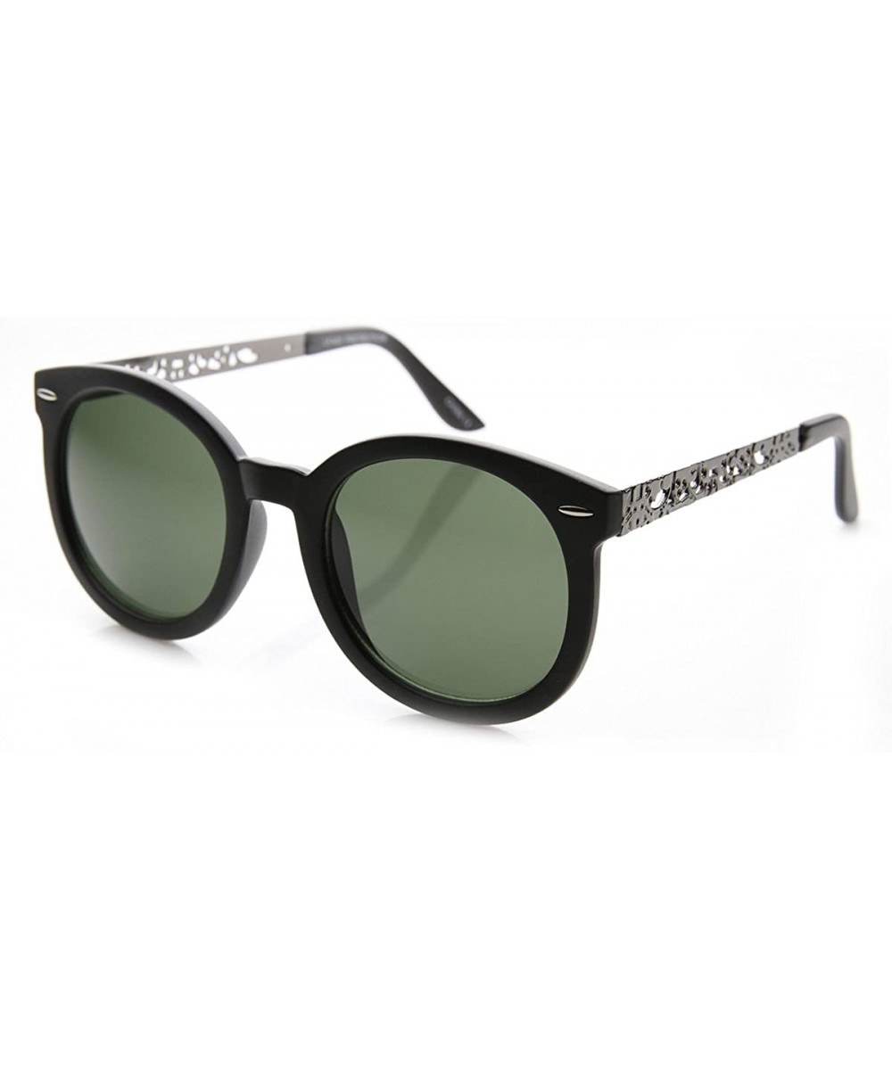 Womens Oversized Chic Metal Cut-Out Temple Round Cat Eye Sunglasses - Matte-black-chrome Green - CT11XWW4GUP $8.55 Cat Eye