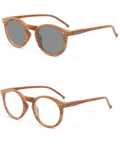 new fashion round retro wood pattern unisex sun photochromic brand designer glasses frame - CE18XE36DKA $18.89 Round