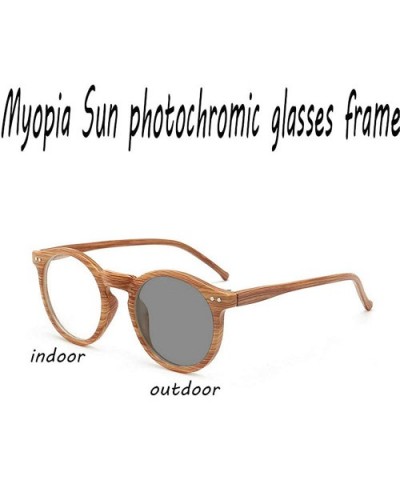 new fashion round retro wood pattern unisex sun photochromic brand designer glasses frame - CE18XE36DKA $18.89 Round