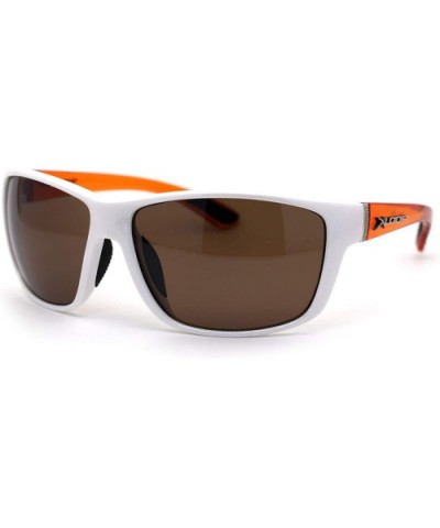 Color Mirror Warp Around Mens Sport Plastic Sunglasses - White Orange Brown - CA195UD2H7O $10.64 Rectangular