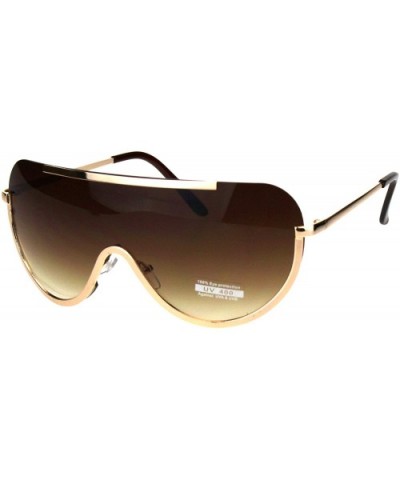 Futuristic Robotic Shield Exposed Lens Metal Rim Gradient Lens Sunglasses - Gold Brown - CX18HLRCTKU $10.23 Shield