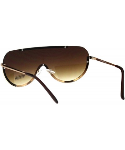 Futuristic Robotic Shield Exposed Lens Metal Rim Gradient Lens Sunglasses - Gold Brown - CX18HLRCTKU $10.23 Shield